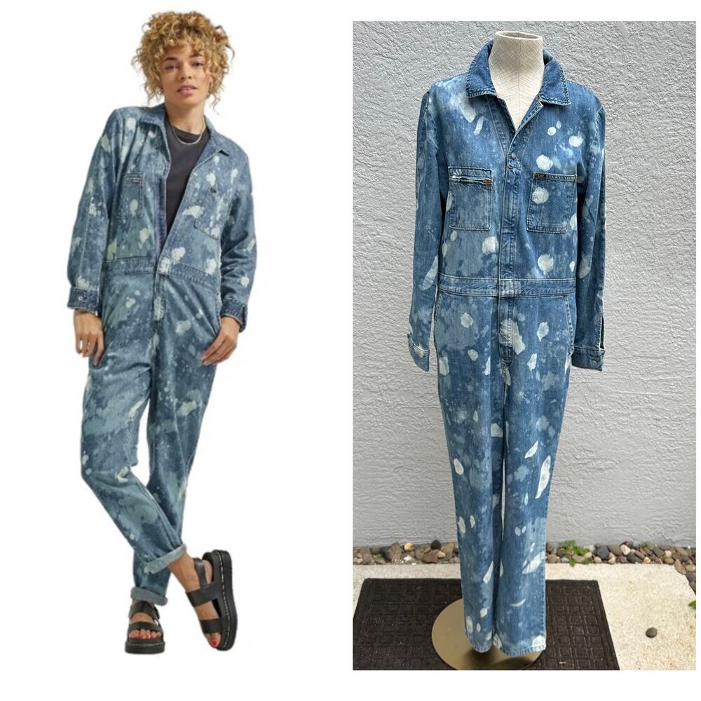Lee Union-Alls Women's Coverall Denim Splatter Great Fog Pockets Blue Sz M